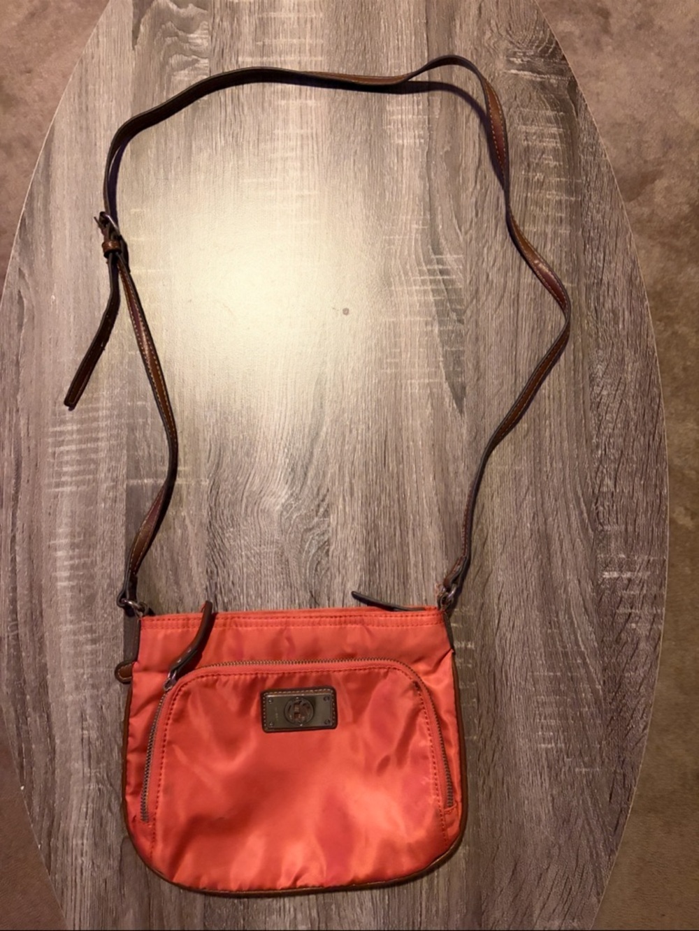 Franco Sarto Orange Crossbody Shoulder Bag with Brown Trim